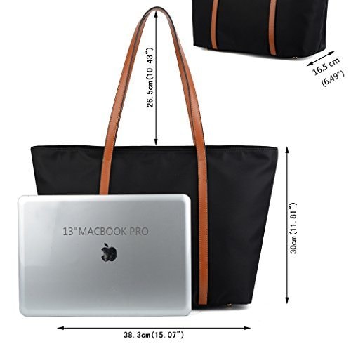 Black tote bag and a macbook
